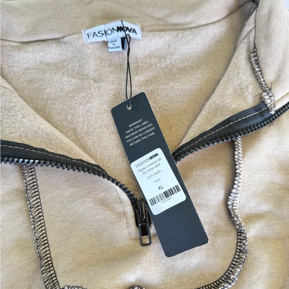 Fashion Nova Cropped Half Zip Cropped Sweater in Tan - Picture 3 of 5